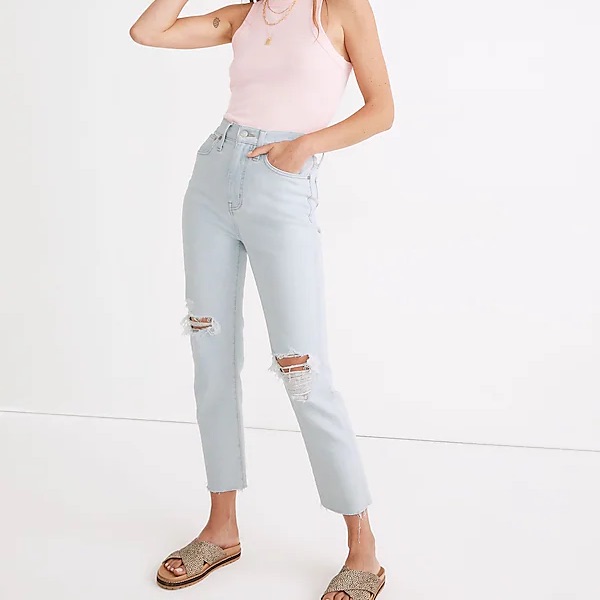 Madewell- The Momjean In Harman Wash: Raw-Hem Edition Light Wash Denim
